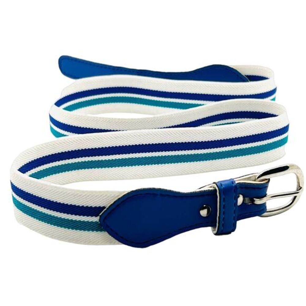 Women’s Size 12‎ Teal & Purple Striped White Cotton Belt 32” Silver Buckle Y2K